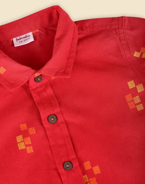 Red Cotton Dobby Shirt 4 Red Cotton Dobby Shirt