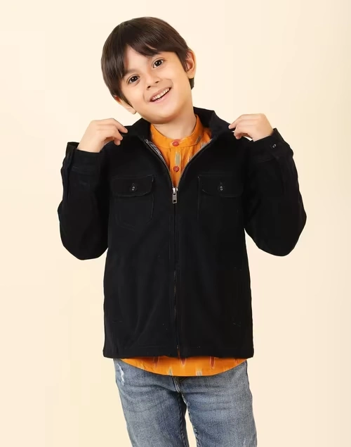 Navy Cotton Woven Straight Jacket