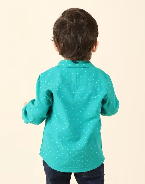 Teal Cotton Hand Block Printed Straight Shirt