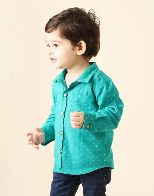 Teal Cotton Hand Block Printed Straight Shirt 3 Teal Cotton Hand Block Printed Straight Shirt