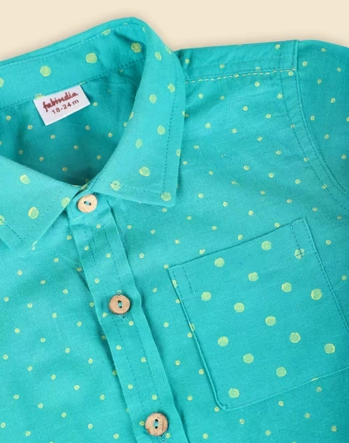 Teal Cotton Hand Block Printed Straight Shirt 4 Teal Cotton Hand Block Printed Straight Shirt