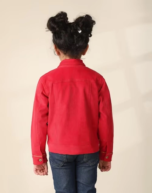 Pink Cotton Woven Straight Jacket