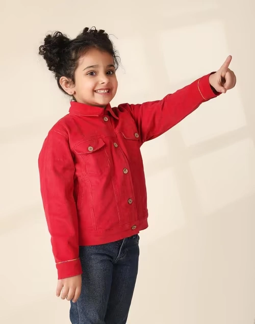 Pink Cotton Woven Straight Jacket