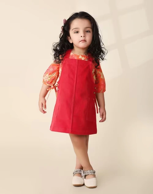 Pink Cotton Woven Straight Skirt Set