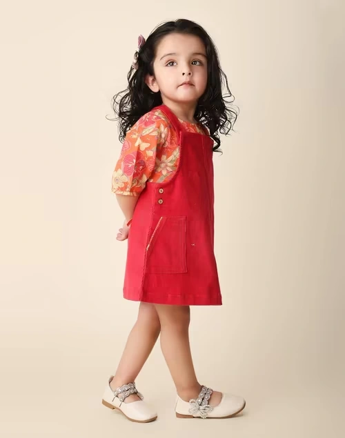 Pink Cotton Woven Straight Skirt Set 3 Pink Cotton Woven Straight Skirt Set