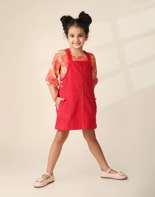 Pink Cotton Woven A-Line Skirt Set