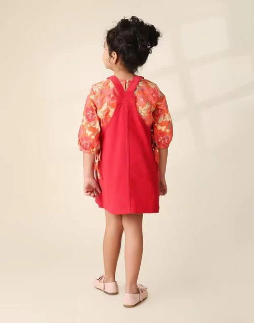 Pink Cotton Woven A-Line Skirt Set