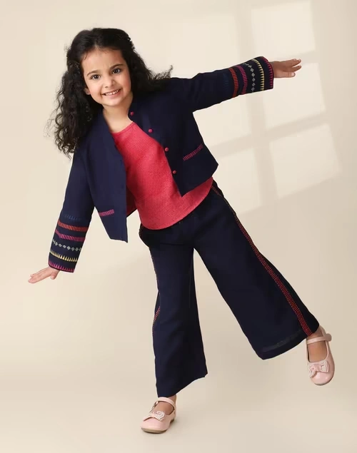 Navy Cotton Dobby Straight 3Pc Set