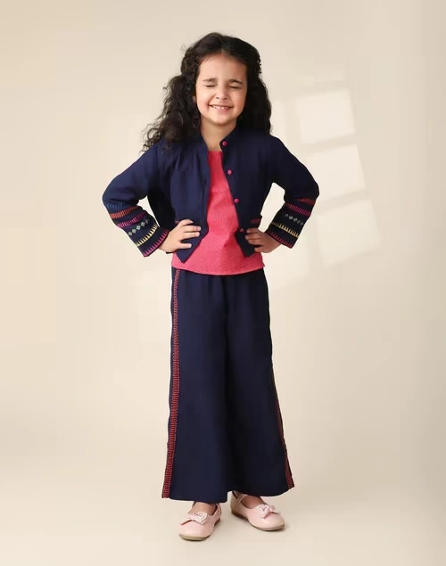 Navy Cotton Dobby Straight 3Pc Set