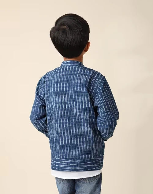 Navy Cotton Printed Jacket