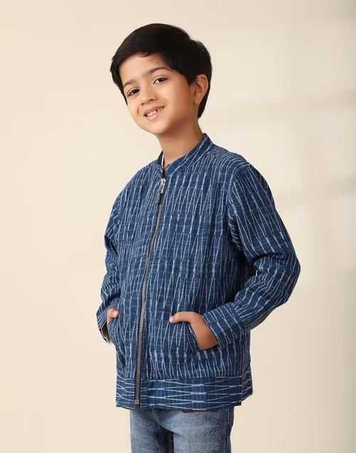 Navy Cotton Printed Jacket 3 Navy Cotton Printed Jacket