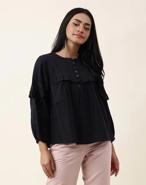 Black Cotton Embroidered Top