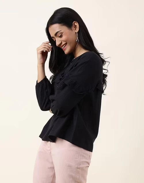 Black Cotton Embroidered Top