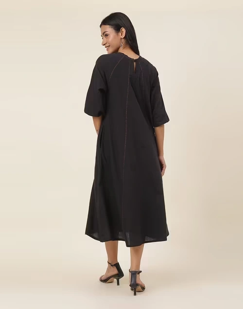 Black Cotton Embroidered Midi Dress 4 Black Cotton Embroidered Midi Dress