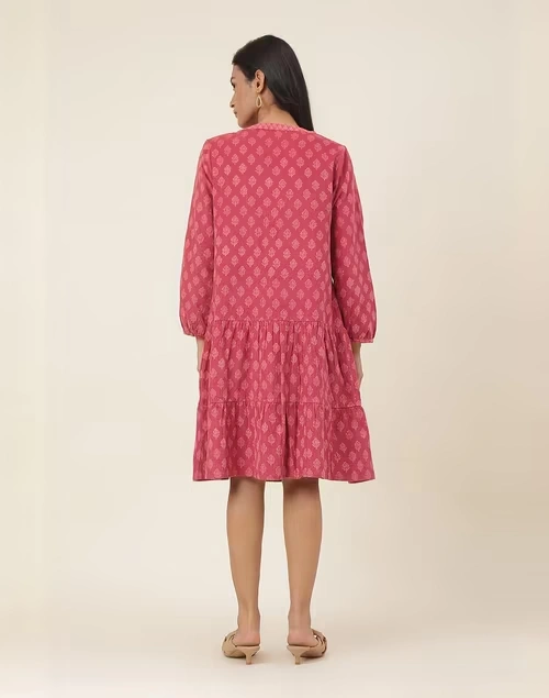 Pink Cotton Hand Block Printed Short Dress 4 Pink Cotton Hand Block Printed Short Dress