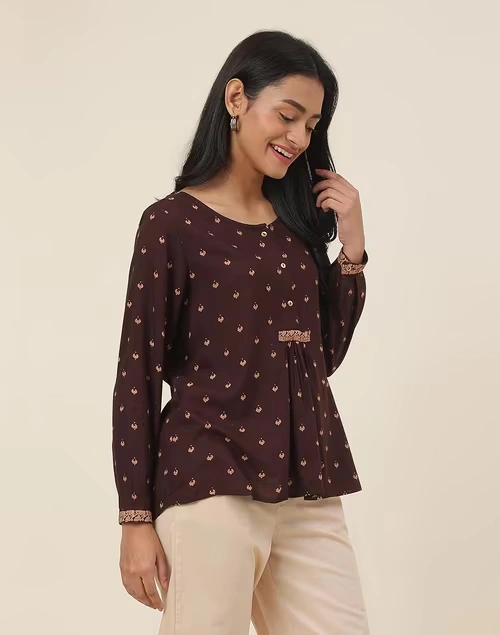 Brown Viscose Hand Block Printed Top 3 Brown Viscose Hand Block Printed Top