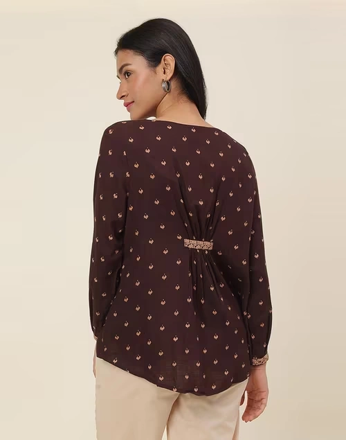 Brown Viscose Hand Block Printed Top 4 Brown Viscose Hand Block Printed Top