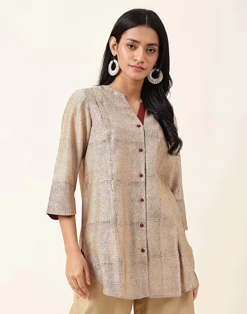 Maroon Cotton Silk Hand Block Printed Tunic