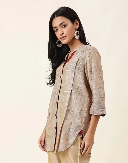 Maroon Cotton Silk Hand Block Printed Tunic