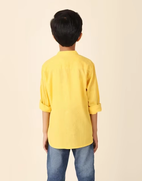 Yellow Cotton Embroidered Shirt