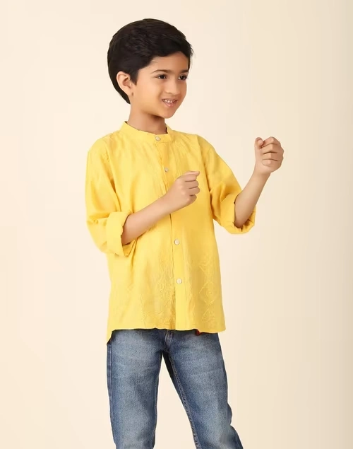 Yellow Cotton Embroidered Shirt