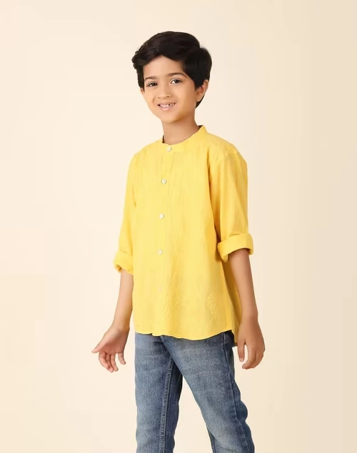 Yellow Cotton Embroidered Shirt