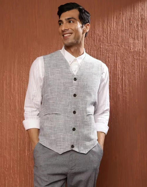 Grey Cotton Woven Slim Fit Jacket 3 Grey Cotton Woven Slim Fit Jacket