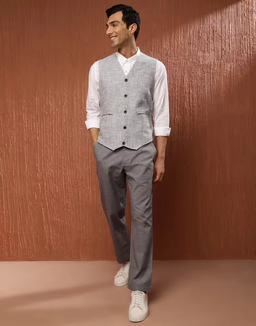 Grey Cotton Woven Slim Fit Jacket 4 Grey Cotton Woven Slim Fit Jacket