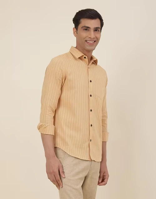 Beige Cotton Striped Slim Fit Shirt 3 Beige Cotton Striped Slim Fit Shirt