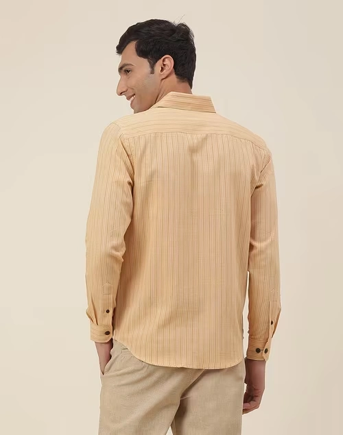 Beige Cotton Striped Slim Fit Shirt 4 Beige Cotton Striped Slim Fit Shirt