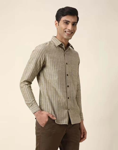 Green Cotton Striped Slim Fit Shirt 3 Green Cotton Striped Slim Fit Shirt