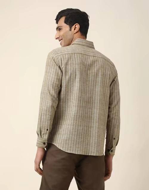 Green Cotton Striped Slim Fit Shirt 4 Green Cotton Striped Slim Fit Shirt