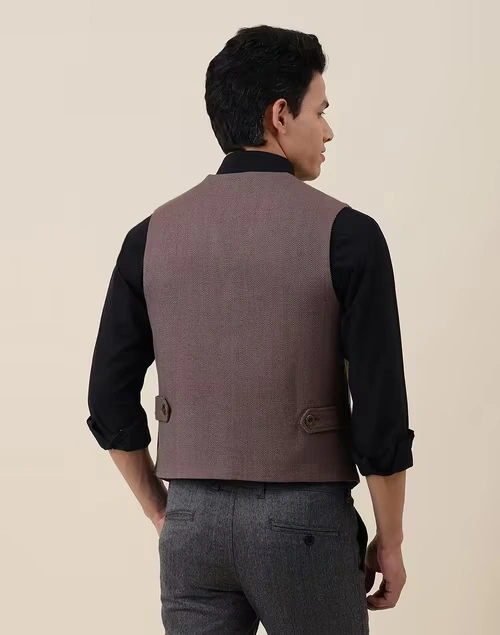 Red Wool Woven Slim Fit Vest Jacket 4 Red Wool Woven Slim Fit Vest Jacket