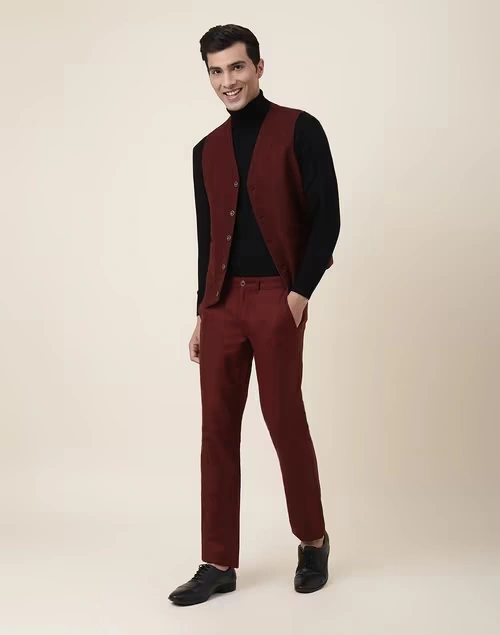 Maroon Wool 929 Slim Cut Pants