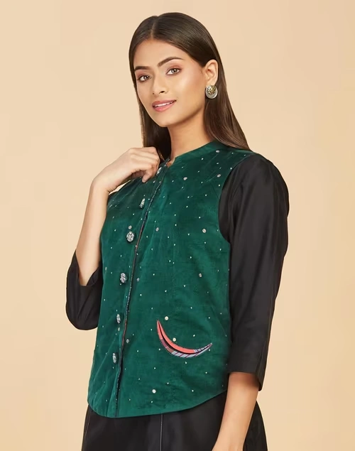 Green Viscose Embroidered Bundi 4 Green Viscose Embroidered Bundi