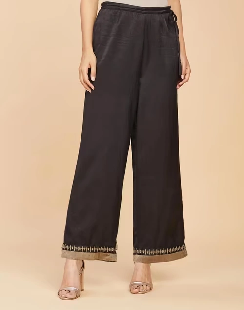 Black Viscose Blend Drawstring Ijar Pant