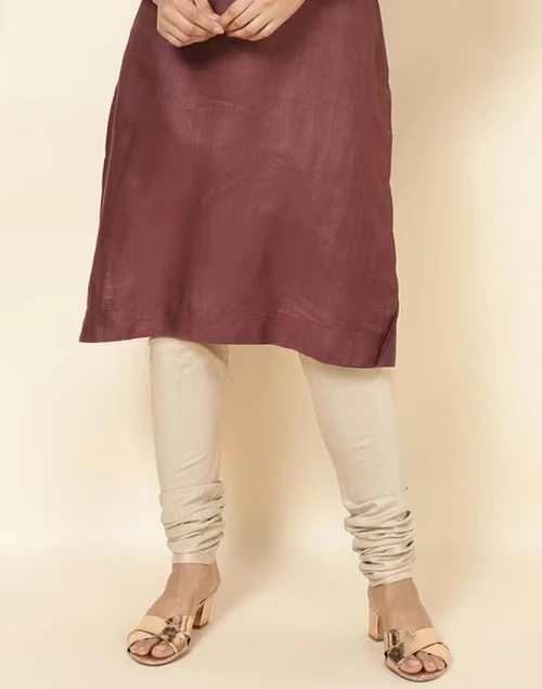 Beige Viscose Silk Churidar