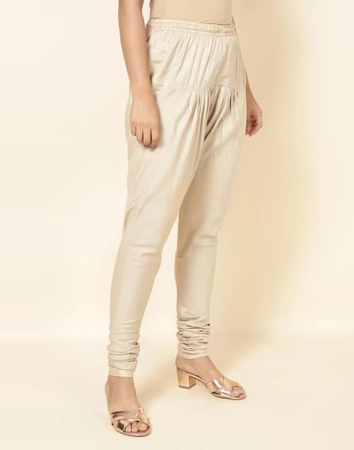 Beige Viscose Silk Churidar