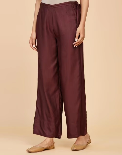 Maroon Viscose Silk Ankle Length Ijar Pant