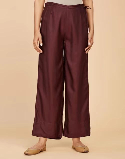 Maroon Viscose Silk Ankle Length Ijar Pant