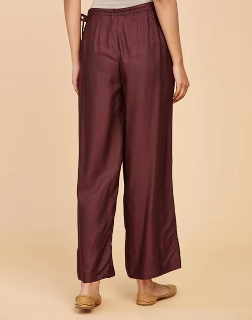 Maroon Viscose Silk Ankle Length Ijar Pant