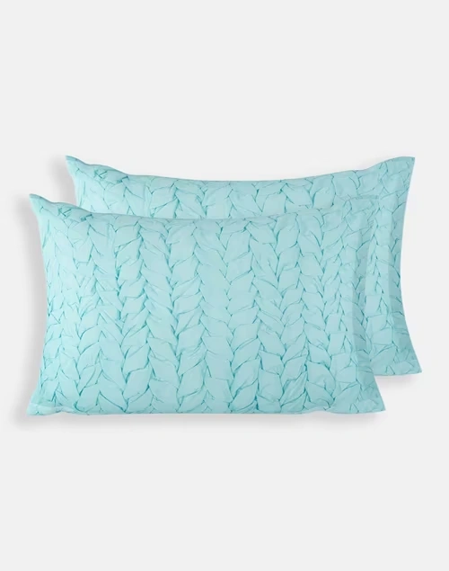 Aqua Magnolia Cotton Embroidered Pillow Case Set of 2