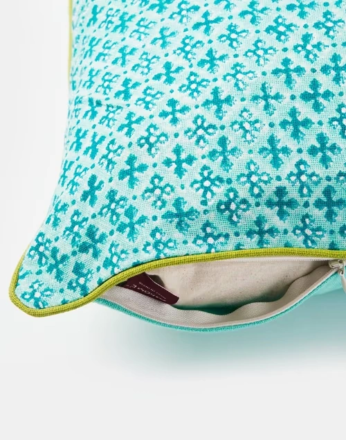 Aqua Magnolia Cotton Printed Cushion Cover