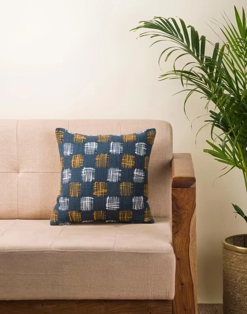 Blue Rhythm Cotton Woven Cushion Cover