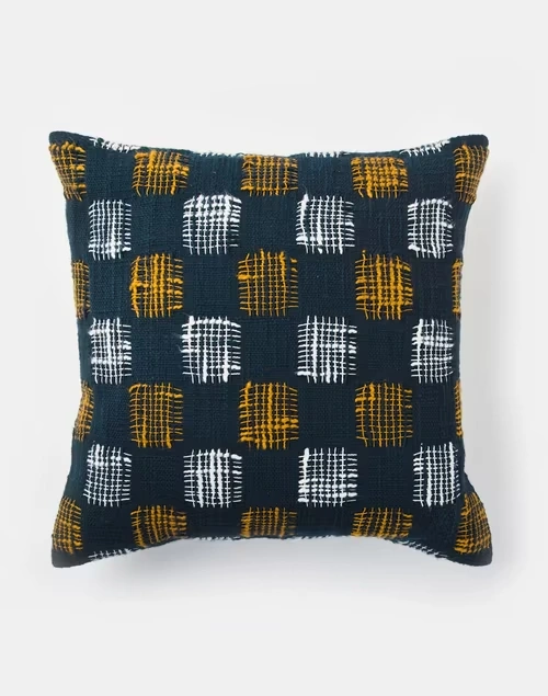 Blue Rhythm Cotton Woven Cushion Cover