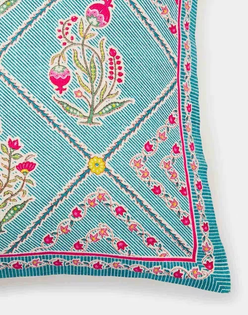 Blue Pink Rasika Cotton Printed Cushion Cover 3 Blue Pink Rasika Cotton Printed Cushion Cover