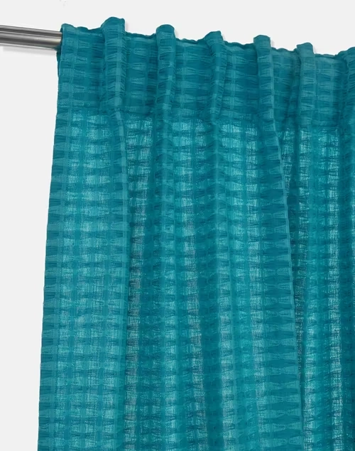 Aqua Magnolia Cotton Woven Curtain | 1Pc