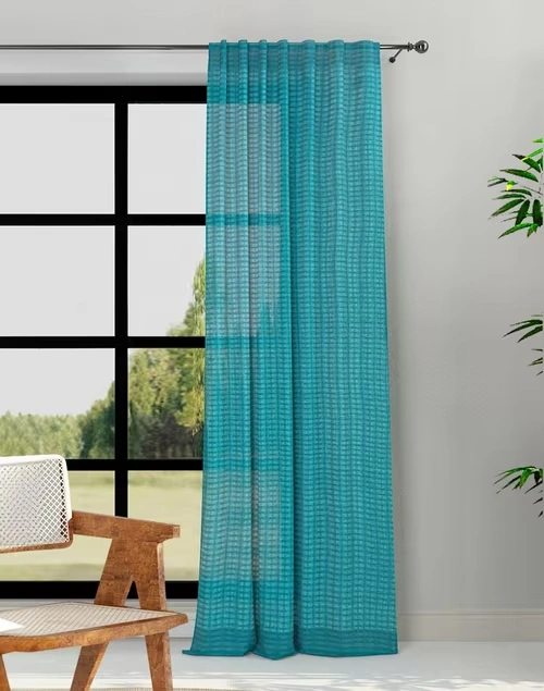 Aqua Magnolia Cotton Woven Curtain | 1Pc