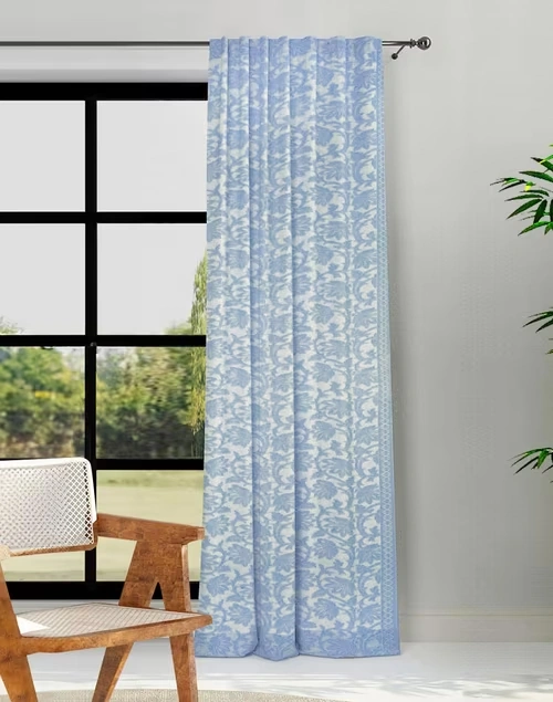 Blue Coramandel Woven Cotton Curtain | 1pc