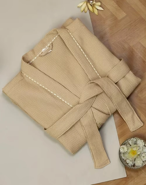 Beige Ashim Cotton Woven Bathrobe
